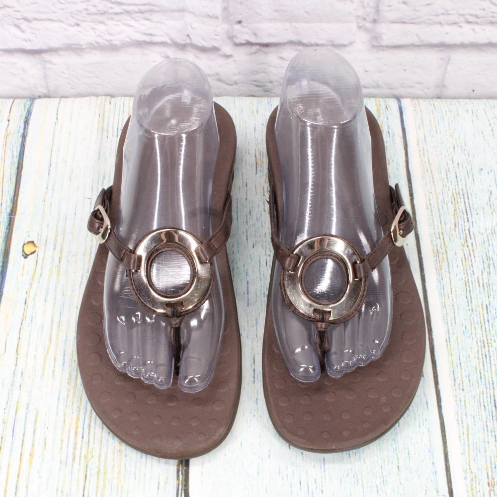 OrthaHeel Yolanda Brown Leather Flip Flop Orthotic Thong Sandals Size 11 - Picture 5 of 9